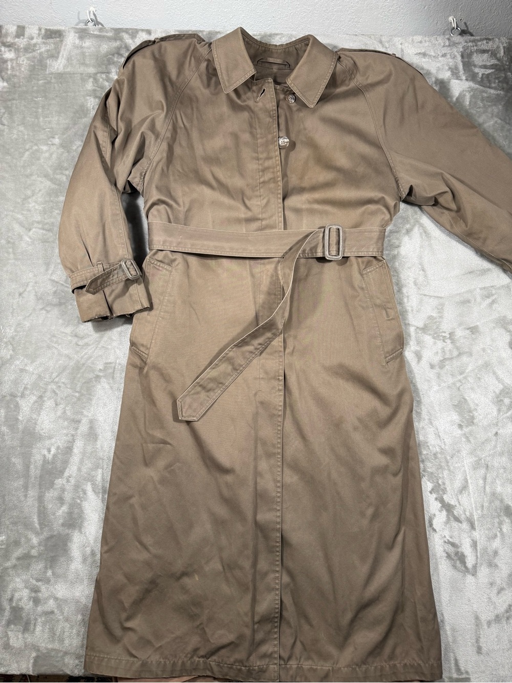 London Fog Womens Single Breasted Waist Belt Trench Coat Lined 12 Reg